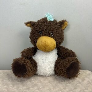 Brown White Tan Horse Pony Plush Stuffed Animal Toy Blue Mane Curly Shaggy Fuzzy